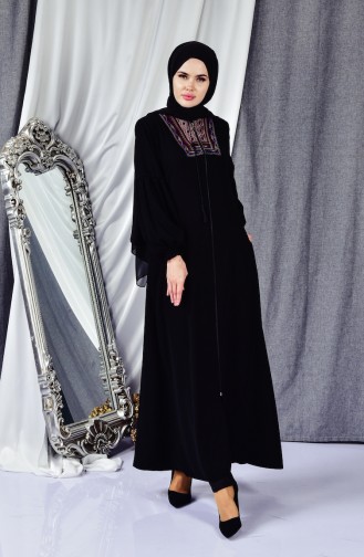 Nakışlı Ferace 0310-01 Siyah