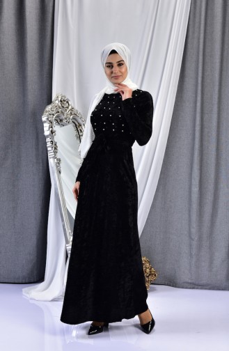 Pearls Velvet Dress 3032-01 Black 3032-01