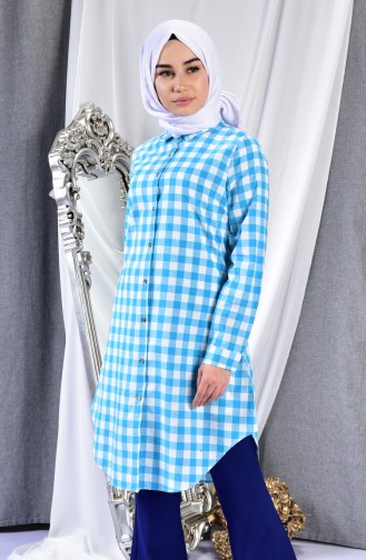 تونيك بتصميم مربعات 6332-08 لون تركواز 6332-08