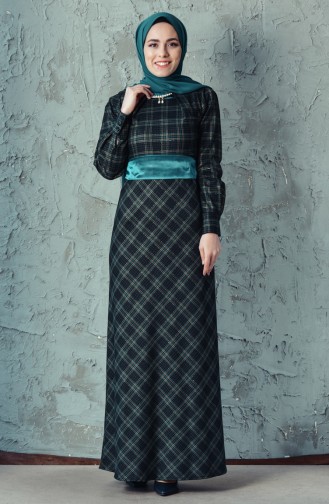 Necklace Plaid Patterned Dress 2049-01 Black Green 2049-01