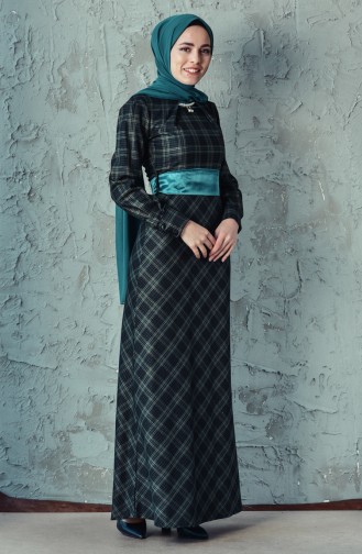 Necklace Plaid Patterned Dress 2049-01 Black Green 2049-01