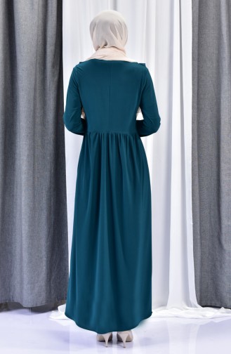 فستان بتفاصيل من الكشكش 1405-05 لون اخضر زُمردي 1405-05