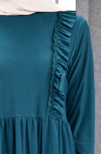 فستان بتفاصيل من الكشكش 1405-05 لون اخضر زُمردي 1405-05