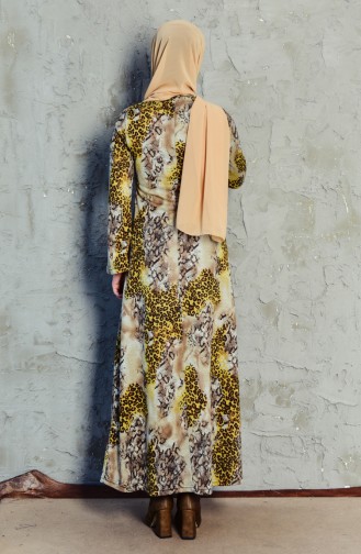 Leopar Desenli Elbise 7068-01 Bej