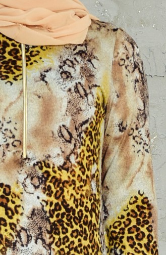 Leopar Desenli Elbise 7068-01 Bej