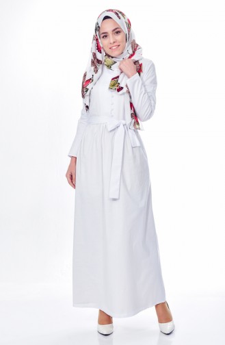 Weiß Hijab Kleider 9054-04