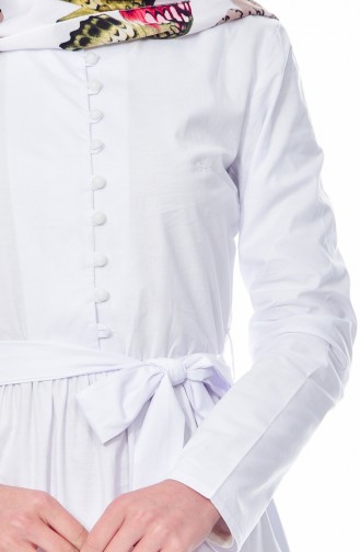 Beli Kuşaklı Elbise 9054-04 Beyaz