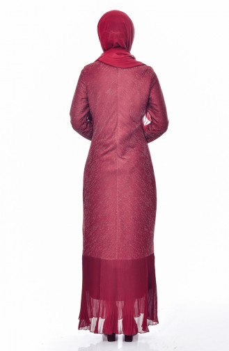 RITA Chiffon Detailed Silvery Dress 60719-01 Claret Red 60719-01