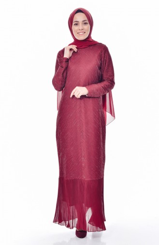 RITA Chiffon Detailed Silvery Dress 60719-01 Claret Red 60719-01