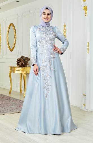 Gray Hijab Evening Dress 6137-01