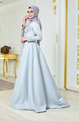 Gray Hijab Evening Dress 6137-01