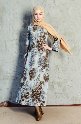 Dilber Leopard Patterned Dress 7068-02 Gray 7068-02