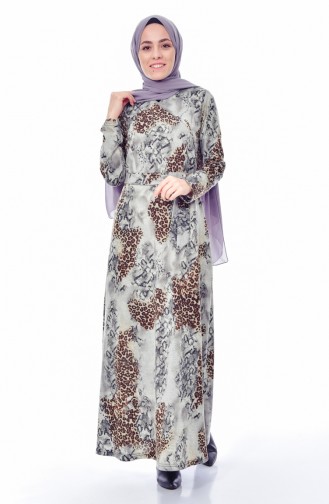 دلبر فستان بتصميم مُطبع وحزام للخصر 7070-02 لون رمادي 7070-02