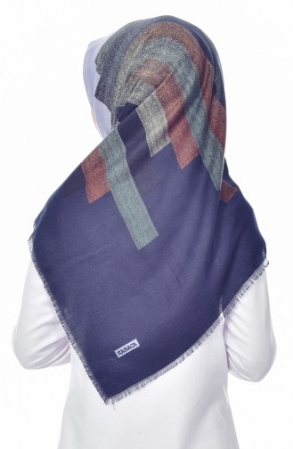 Patterned Wool Scarf 90518-06 Navy Blue 90518-06