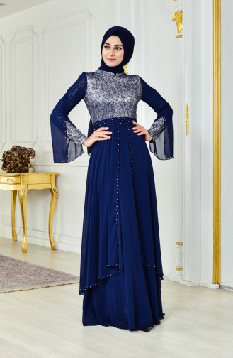 Silvery Pearls Evening Dress 3271-02 Navy 3271-02