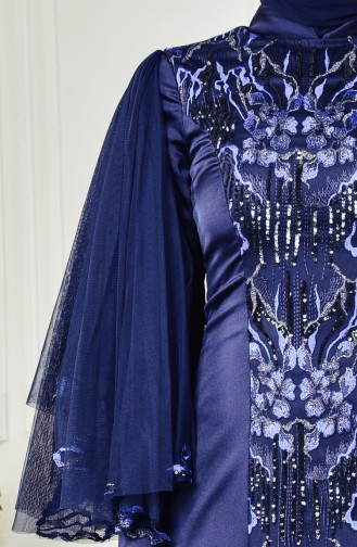 Robe de Soirée a Paillettes 1444-01 Bleu Marine 1444-01