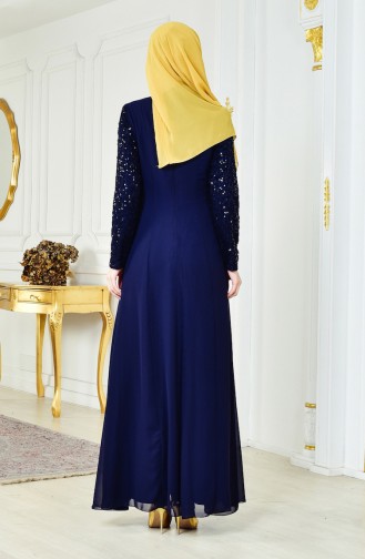 Sequined Chiffon Dress 52714-02 Navy Blue 52714-02