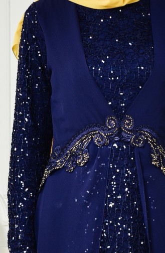 Sequined Chiffon Dress 52714-02 Navy Blue 52714-02