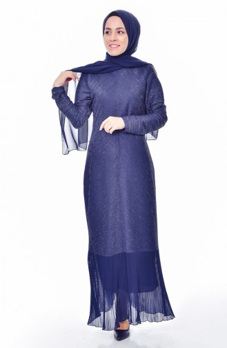 RITA Chiffon Detailed Silvery Dress 60719-03 Navy 60719-03