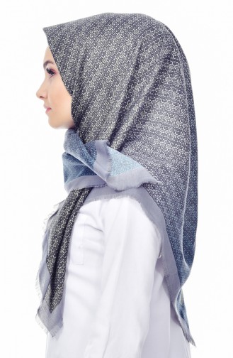 Patterned Wool Scarf 90519-03 Gray Blue 90519-03