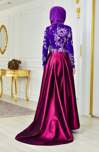Flower Appliqued Evening Dress 3064-01 Purple claret red 3064-01