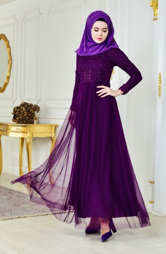 Robe de Soirée a Paillettes 2593-01 Pourpre 2593-01