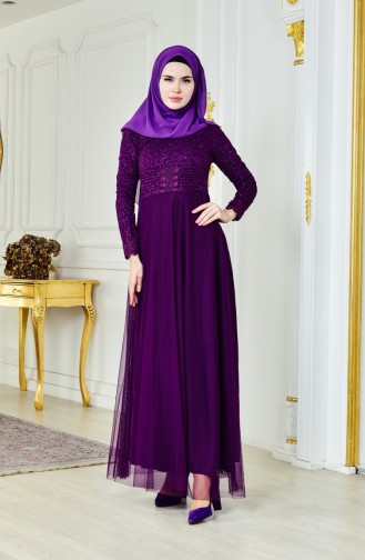 Robe de Soirée a Paillettes 2593-01 Pourpre 2593-01