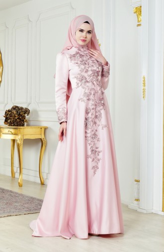 Powder Hijab Evening Dress 6137-03