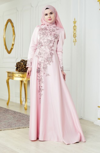 Powder Hijab Evening Dress 6137-03