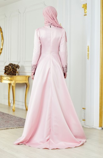 Powder Hijab Evening Dress 6137-03