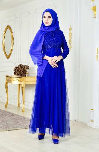 Robe de Soirée a Dentelle 2538-03 Bleu Roi 2538-03