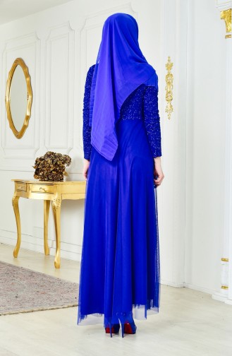 Robe de Soirée a Dentelle 2538-03 Bleu Roi 2538-03