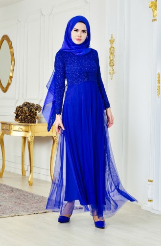 Robe de Soirée a Paillettes 2593-04 Bleu Roi 2593-04