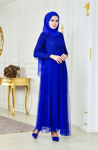 Robe de Soirée a Paillettes 2593-04 Bleu Roi 2593-04