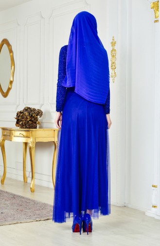 Robe de Soirée a Paillettes 2593-04 Bleu Roi 2593-04