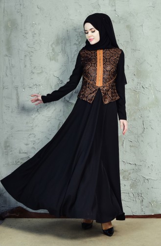 Fermuar Detaylı Dantelli Elbise 1623875-306 Siyah Taba
