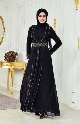 Şifon Abiye Elbise 52712-04 Siyah
