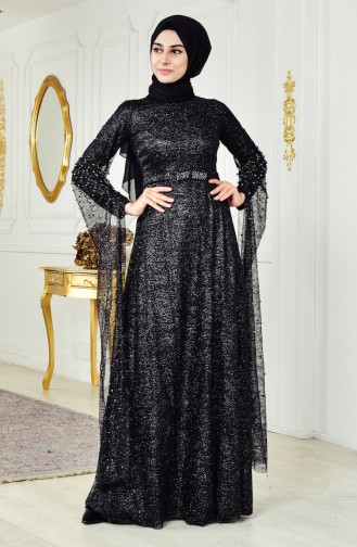 Black Hijab Evening Dress 3247-03