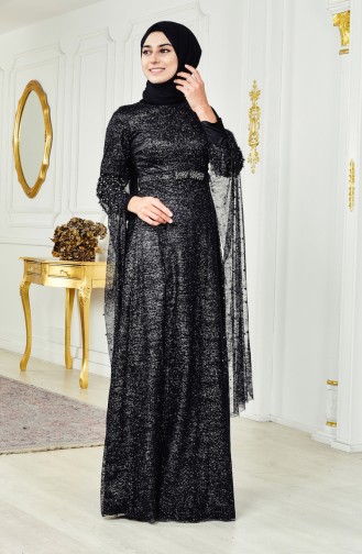 Black Hijab Evening Dress 3247-03