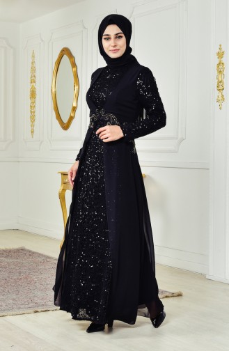 Robe Mousseline a Paillettes 52714-03 Noir 52714-03