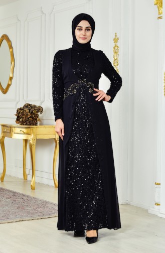 Sequined Chiffon Dress 52714-03 Black 52714-03