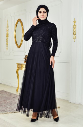 Robe de Soirée a Paillettes 2593-02 Noir 2593-02