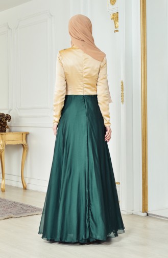 Laced Evening Dress 3078-01 Emerald Green Beige 3078-01