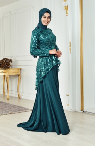 Plus Size Sequined Evening Dress 701093-03 Emerald Green 701093-03