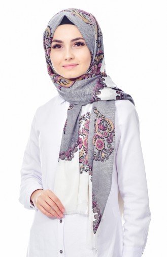 Desenli Cotton Şal 2096-05 Gri