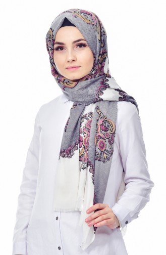 Desenli Cotton Şal 2096-05 Gri