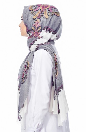 Desenli Cotton Şal 2096-05 Gri