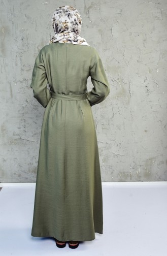 فستان بتصميم حزام للخصر 1652-03 لون اخضر كاككي 1652-03