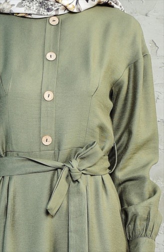 فستان بتصميم حزام للخصر 1652-03 لون اخضر كاككي 1652-03