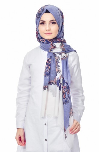 Desenli Cotton Şal 2096-12 İndigo